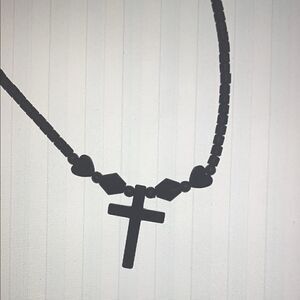 Lovely Vintage Cross Pendant Beaded Hematite Necklace, Unmarked